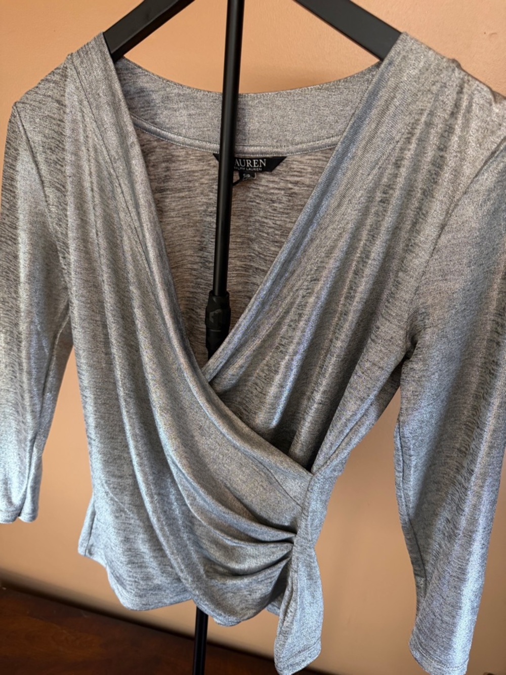 Ralph Lauren‎ Silver Wrap-Style Long Sleeve Top - Picture 7 of 7